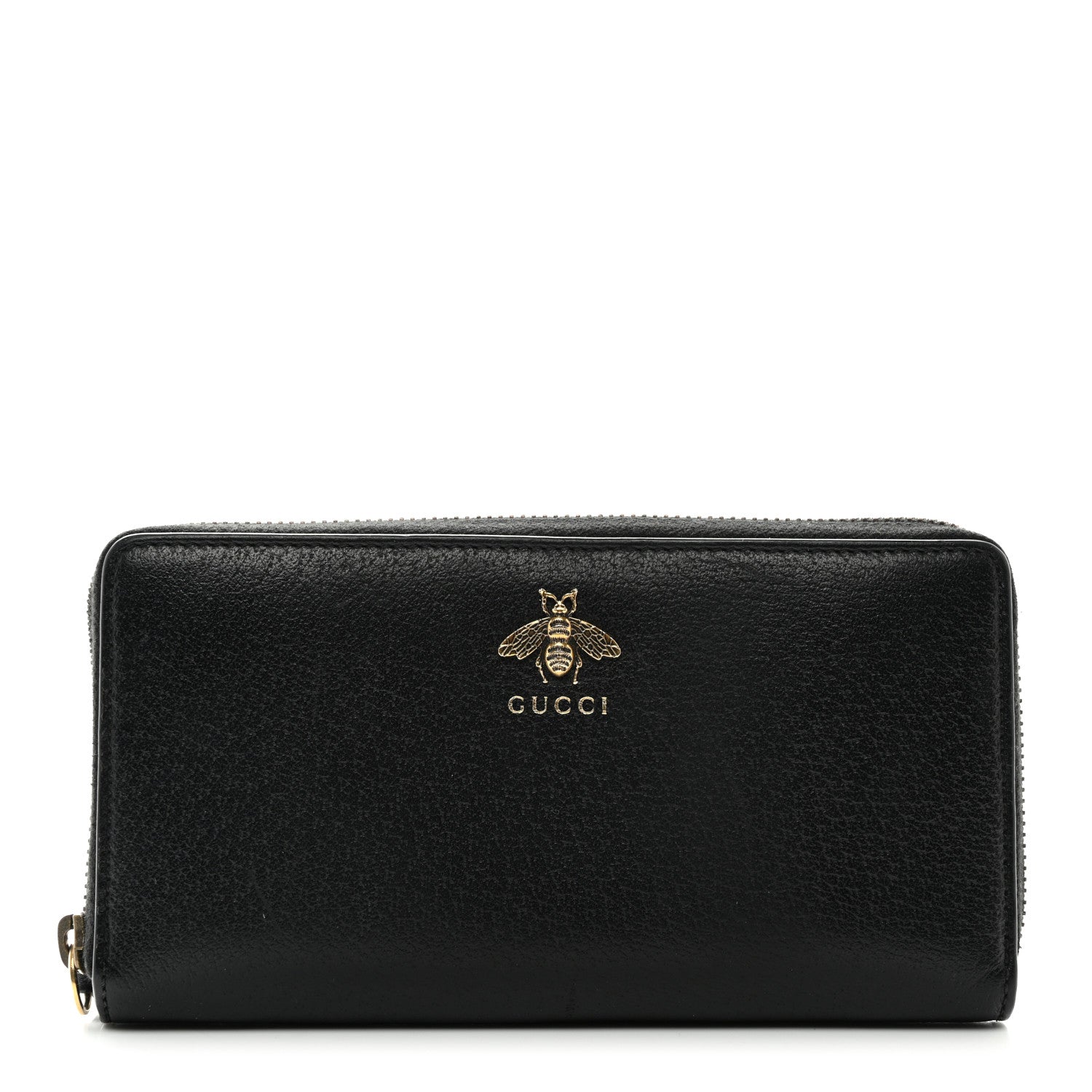 Gucci Pebbled Calfskin Animalier Zip Around Wallet Black 1 of 8