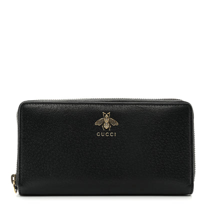Gucci Pebbled Calfskin Animalier Zip Around Wallet Black 1 of 8