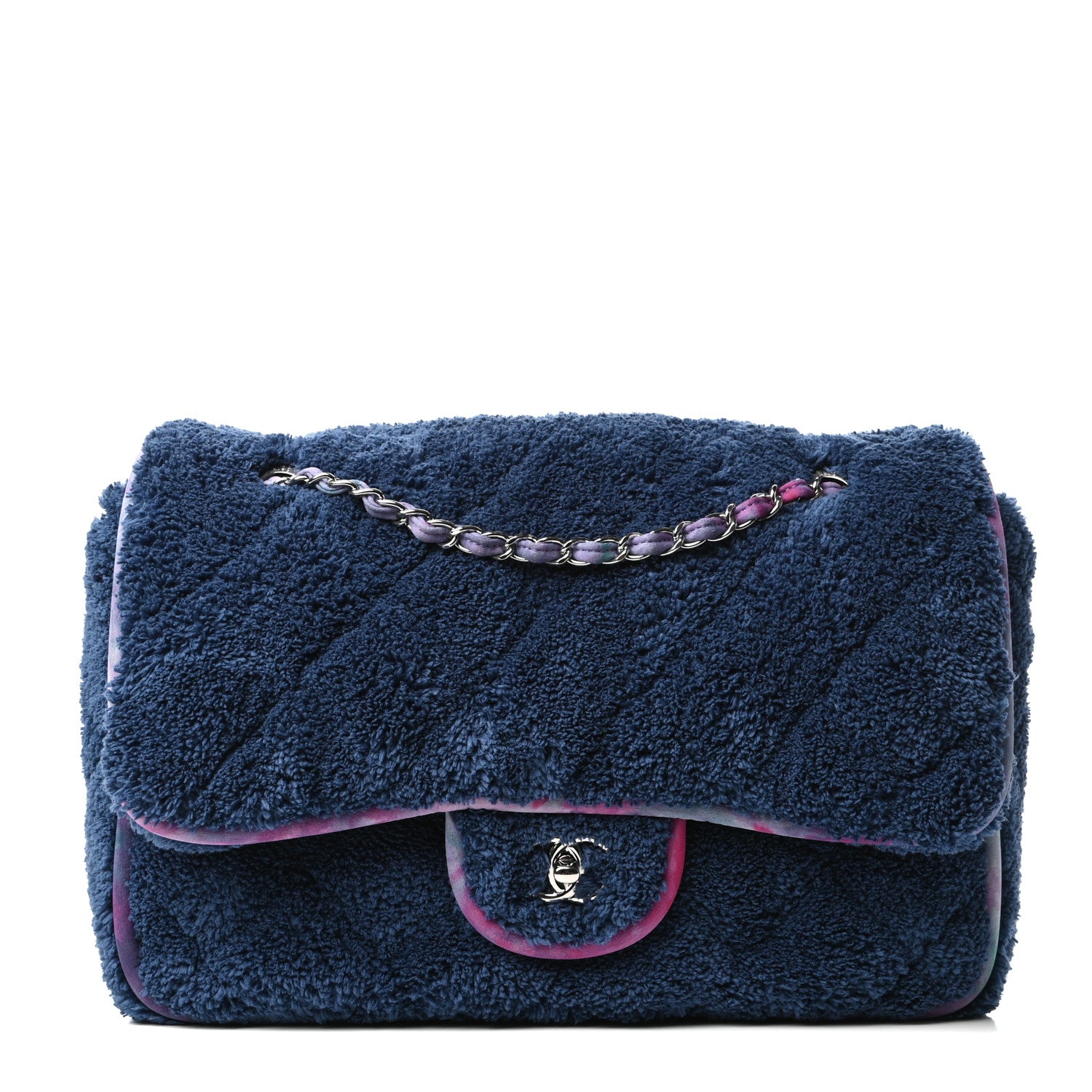 Chanel Mixed Fibers Quilted Large Flap Bag Navy Blue 1 of 10