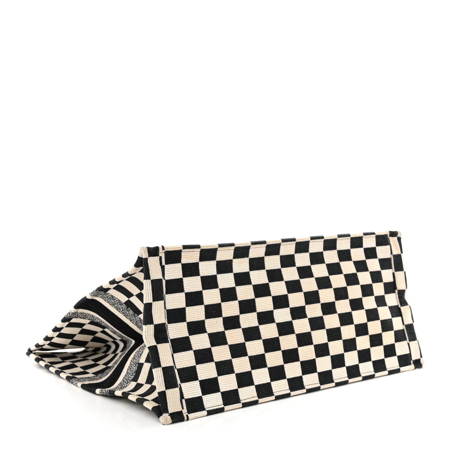 Christian Dior Canvas Embroidered Checkered Book Tote Black White 4 of 21