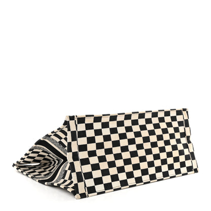 Christian Dior Canvas Embroidered Checkered Book Tote Black White 4 of 21