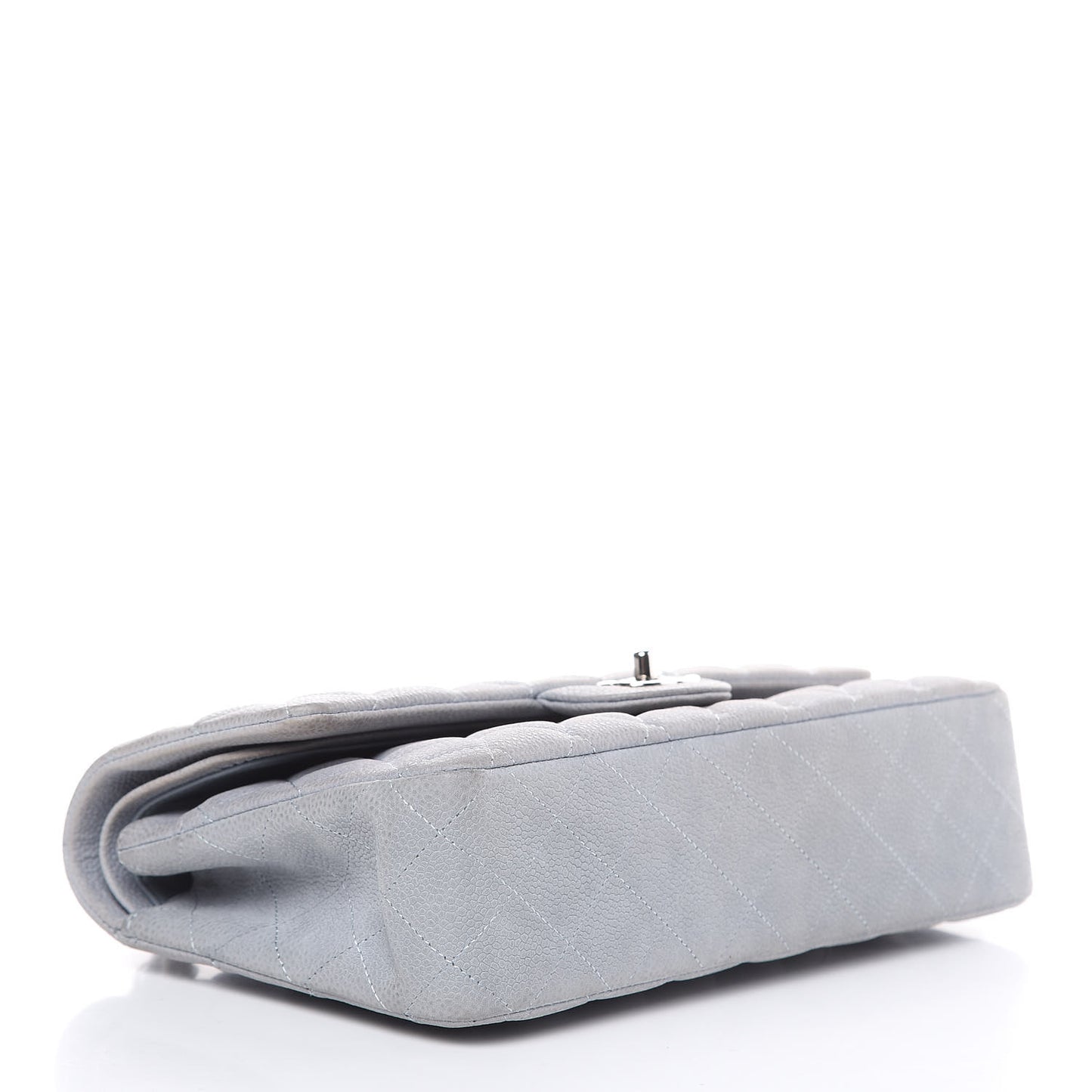 Iridescent Caviar Quilted Medium Double Flap Light Grey