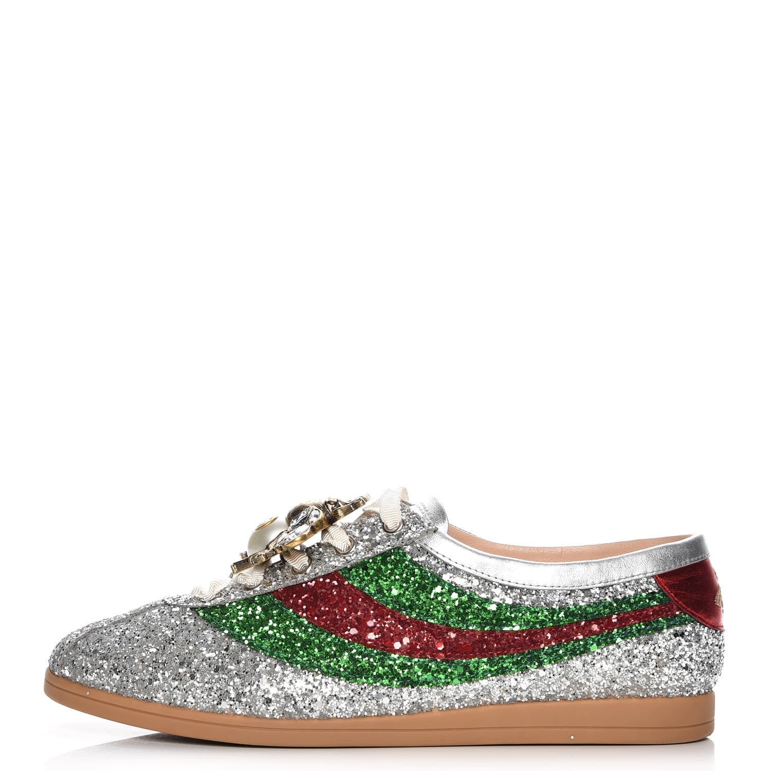 Gucci Glitter Fabric Web Falacer Sneakers 39 Silver 1 of 9