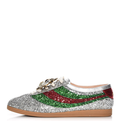 Gucci Glitter Fabric Web Falacer Sneakers 39 Silver 1 of 9