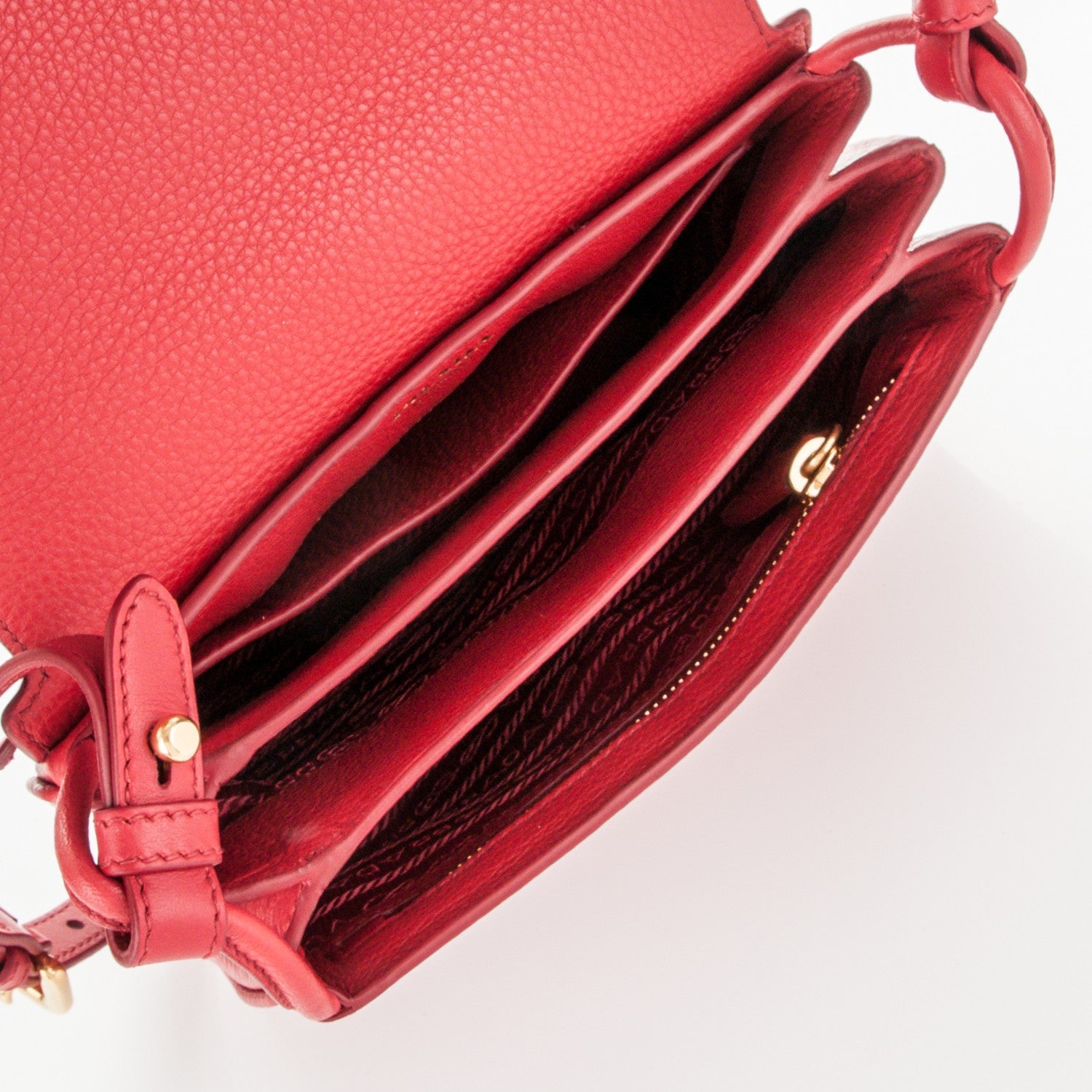 Prada Vitello Daino Saddle Bag Rosso 5 of 7