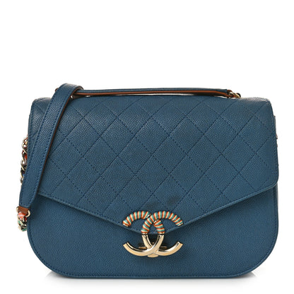 Chanel Grained Calfskin Quilted Medium Cuba Top Handle Flap Blue 1 of 10