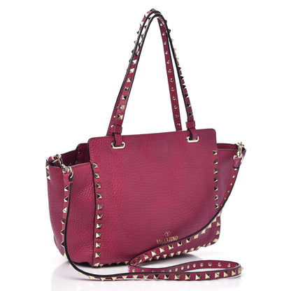 Valentino Garavani Grained Calfskin Small Rockstud Tote Deep Cyclamin 3 of 10