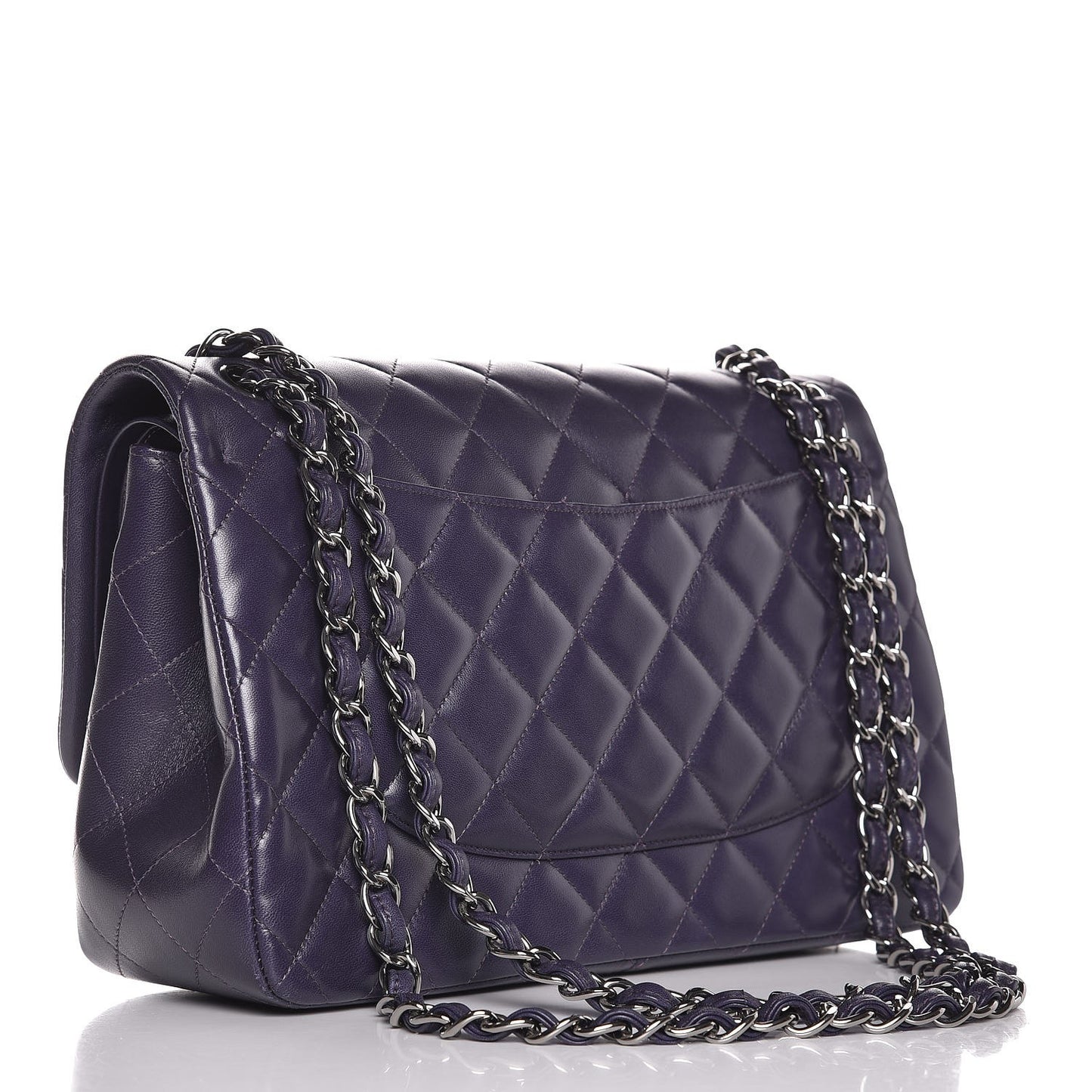 Lambskin Quilted Jumbo Double Flap Dark Purple