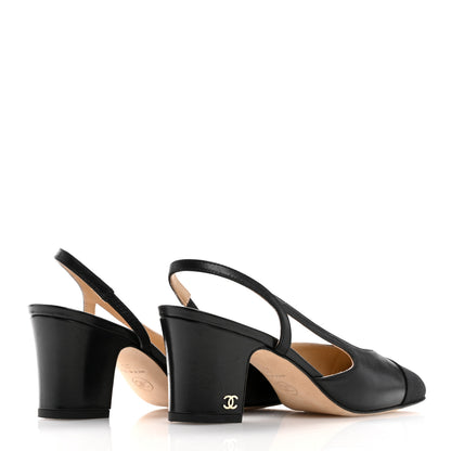 Chanel Goatskin Grosgrain Cap Toe CC Slingback Pumps 35 Black 5 of 13