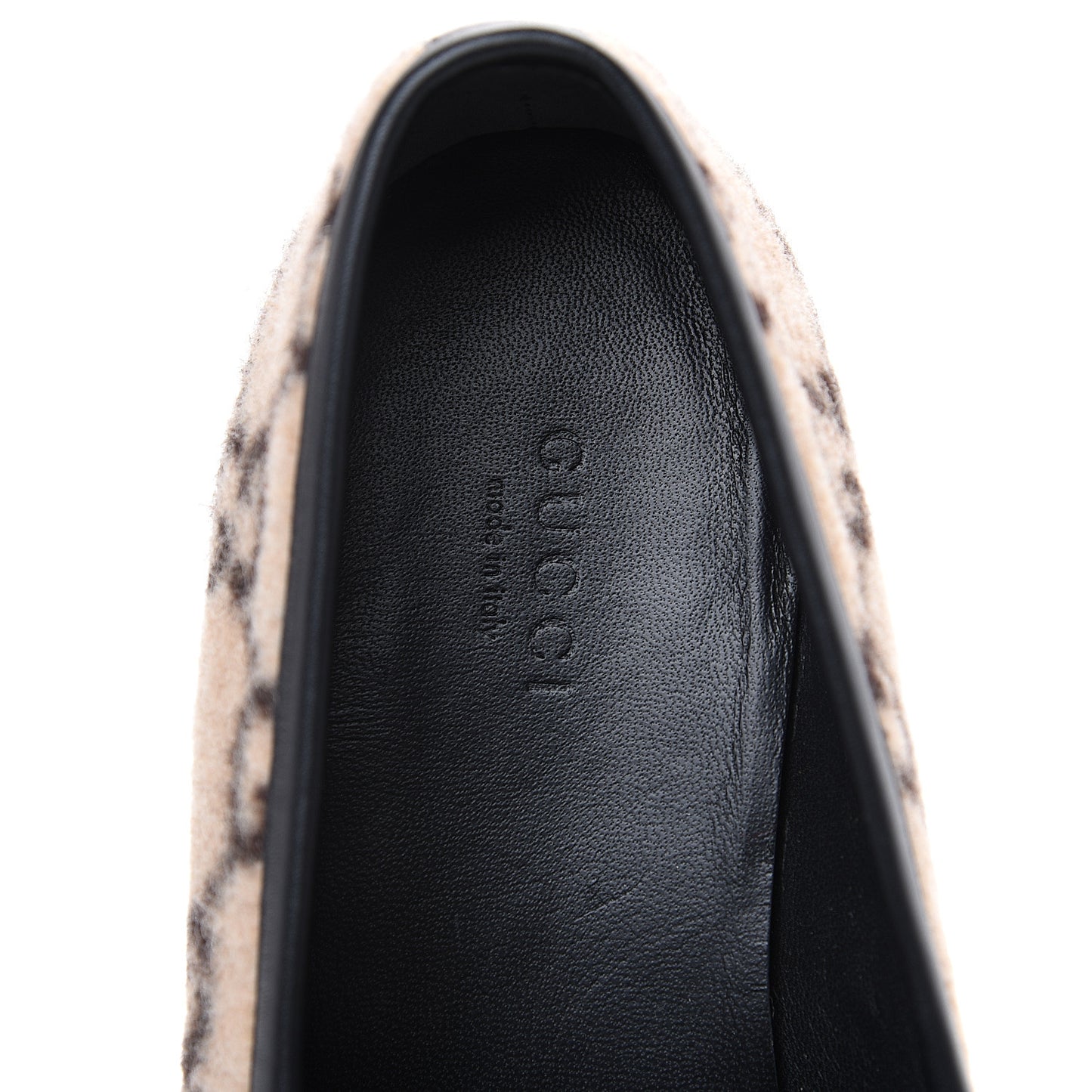 Covered Wool GG Monogram Womens Jordaan Loafers 38.5 Beige Ebony Black