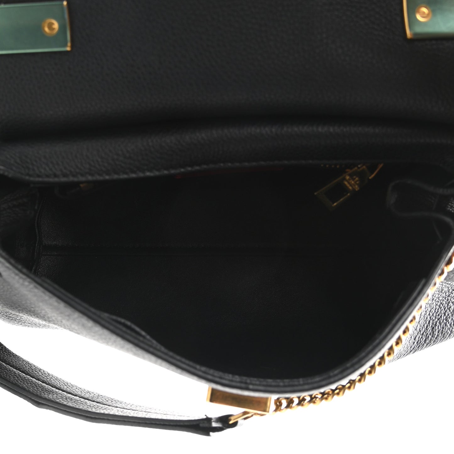 Pebbled Calfskin Small VRing Chain Shoulder Bag Black