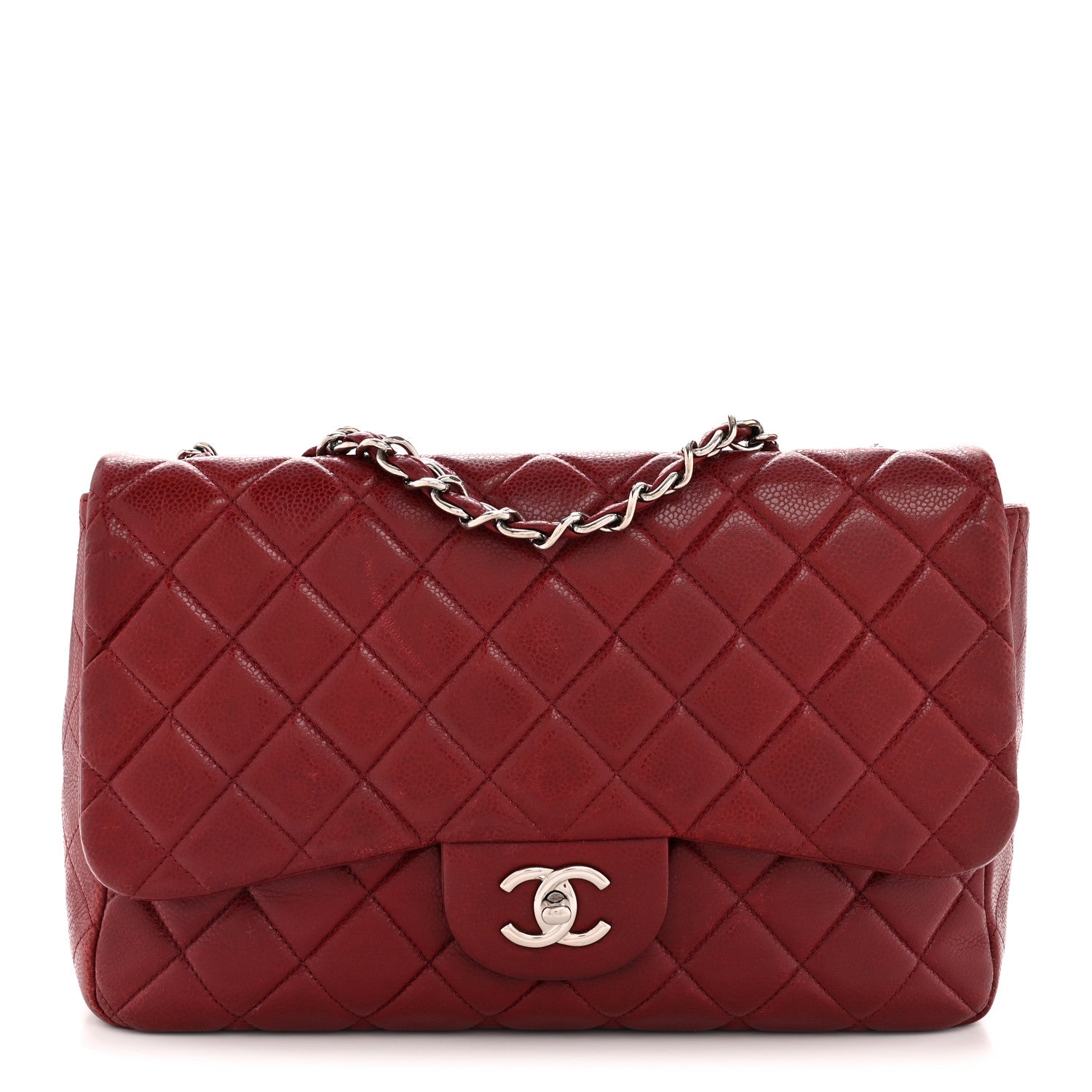 Chanel Caviar Quilted Jumbo Double Flap Dark Red 1 of 13
