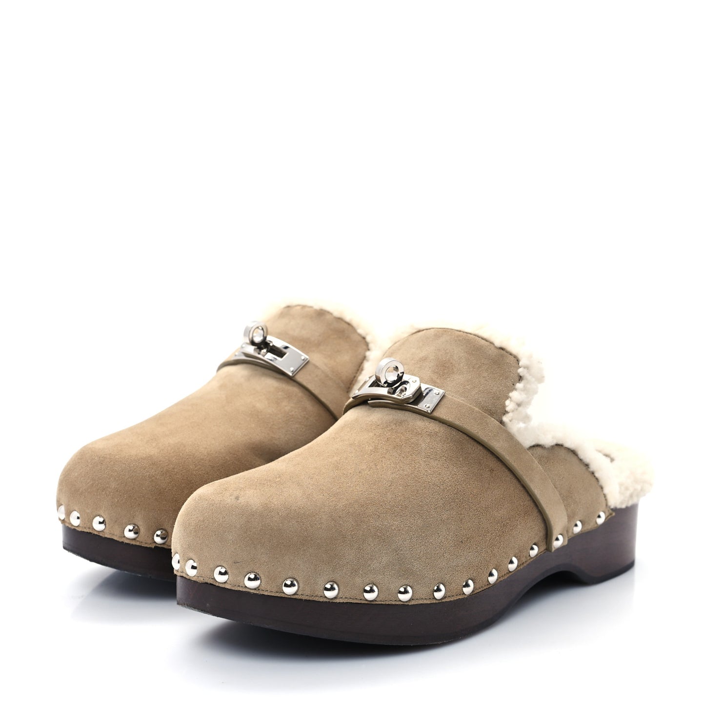 Suede Goatskin Woolskin Carlotta Mules 38 Beige Gobi