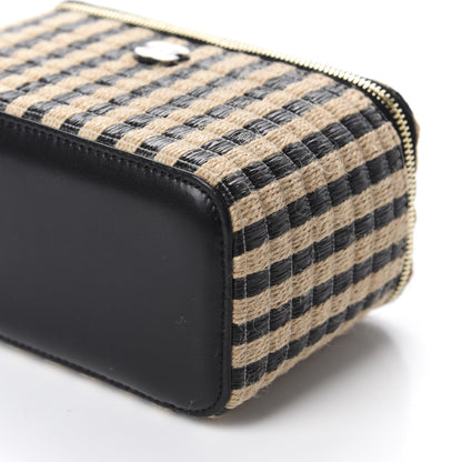 Chanel Raffia Jute Striped Small Vanity Case With Chain Black Beige 7 of 11