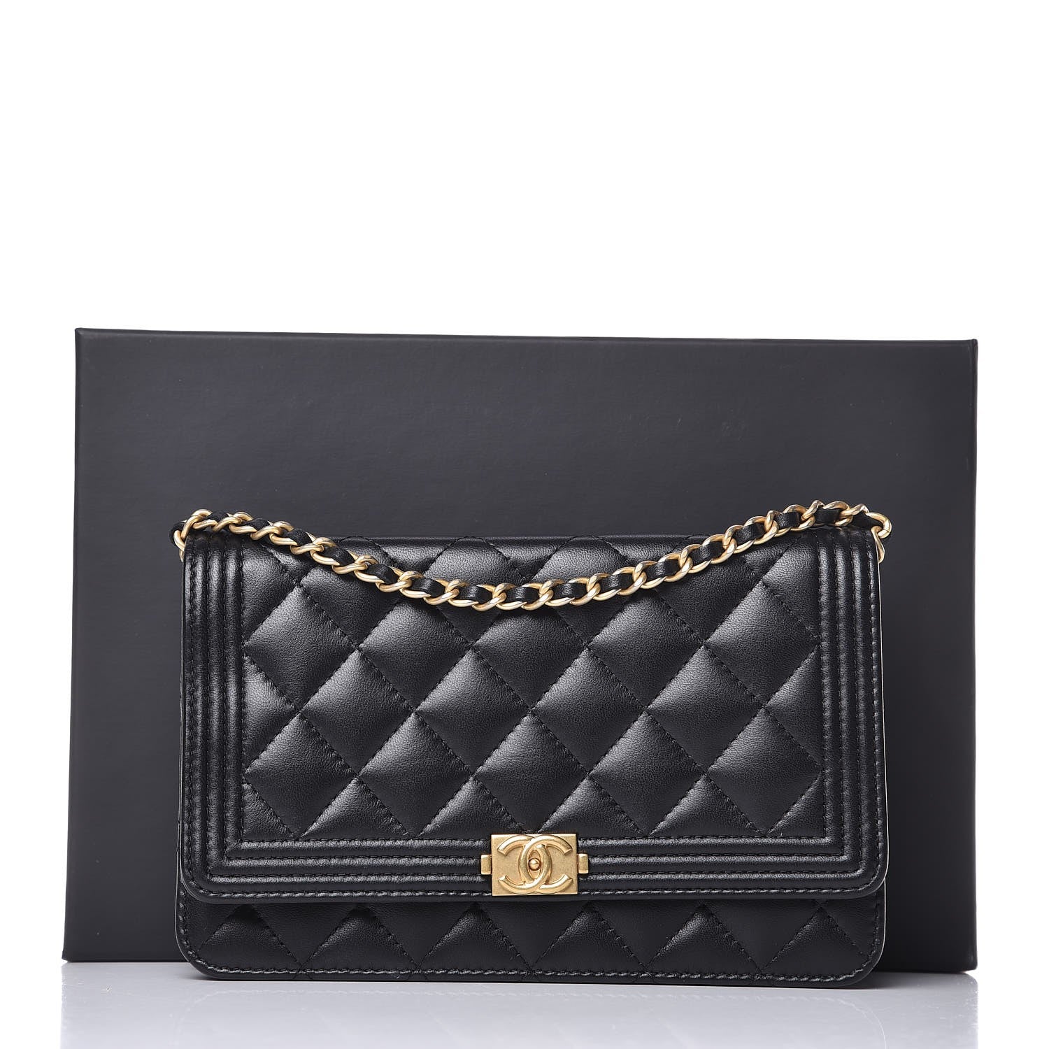 Chanel Lambskin Quilted Boy Wallet On Chain WOC Black 12 of 12