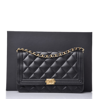 Chanel Lambskin Quilted Boy Wallet On Chain WOC Black 12 of 12