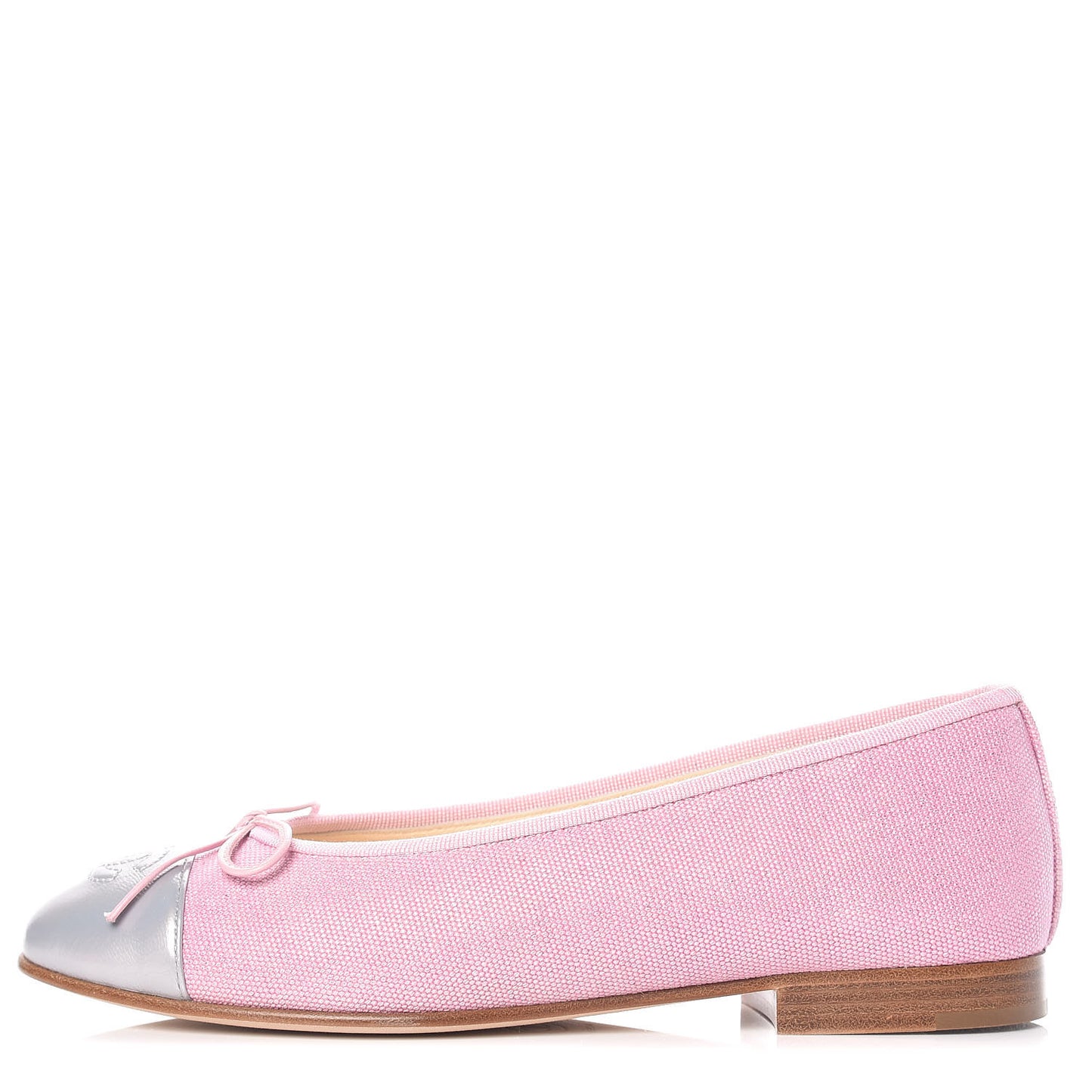 Iridescent Fabric Lambskin Cap Toe Ballerina Flats 36 Pink Light Grey