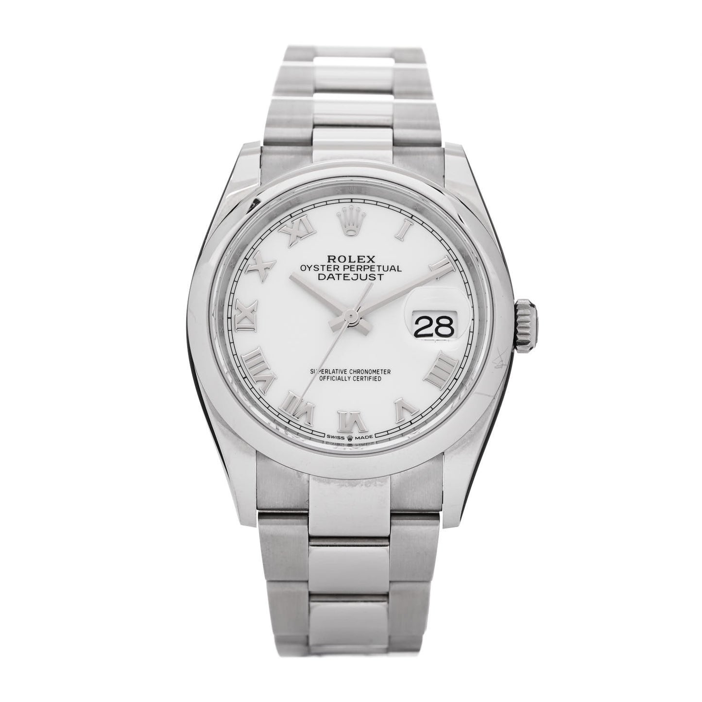 Stainless Steel 36mm Oyster Perpetual Datejust Watch White Roman 126200