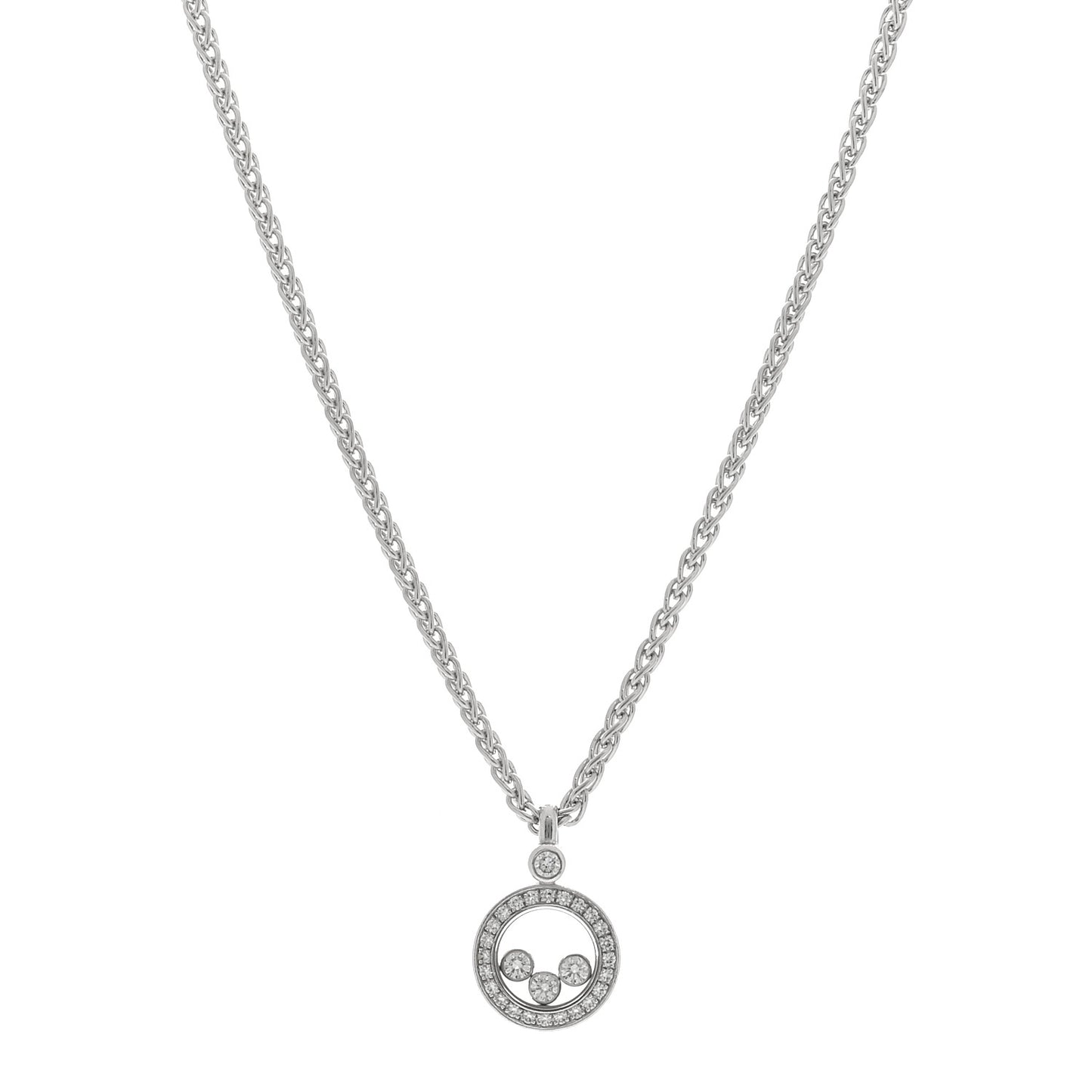 18K White Gold Diamond Happy Diamonds Icons Pendant Necklace