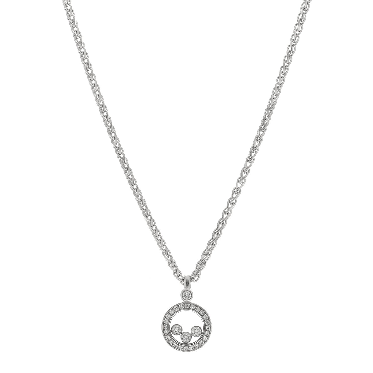 Chopard 18K White Gold Diamond Happy Diamonds Icons Pendant Necklace 1 of 3