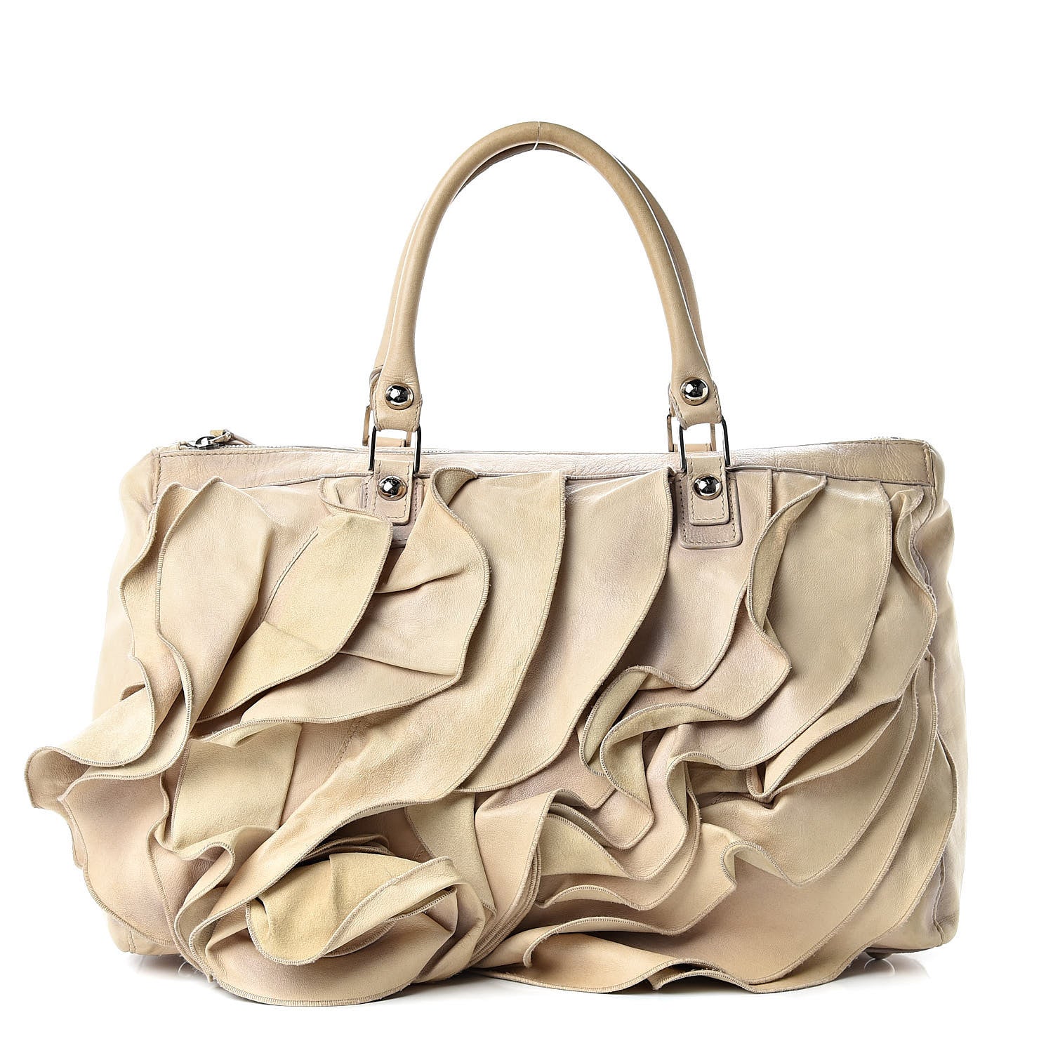 Valentino Garavani Lambskin Ruffle Tote Beige 1 of 19
