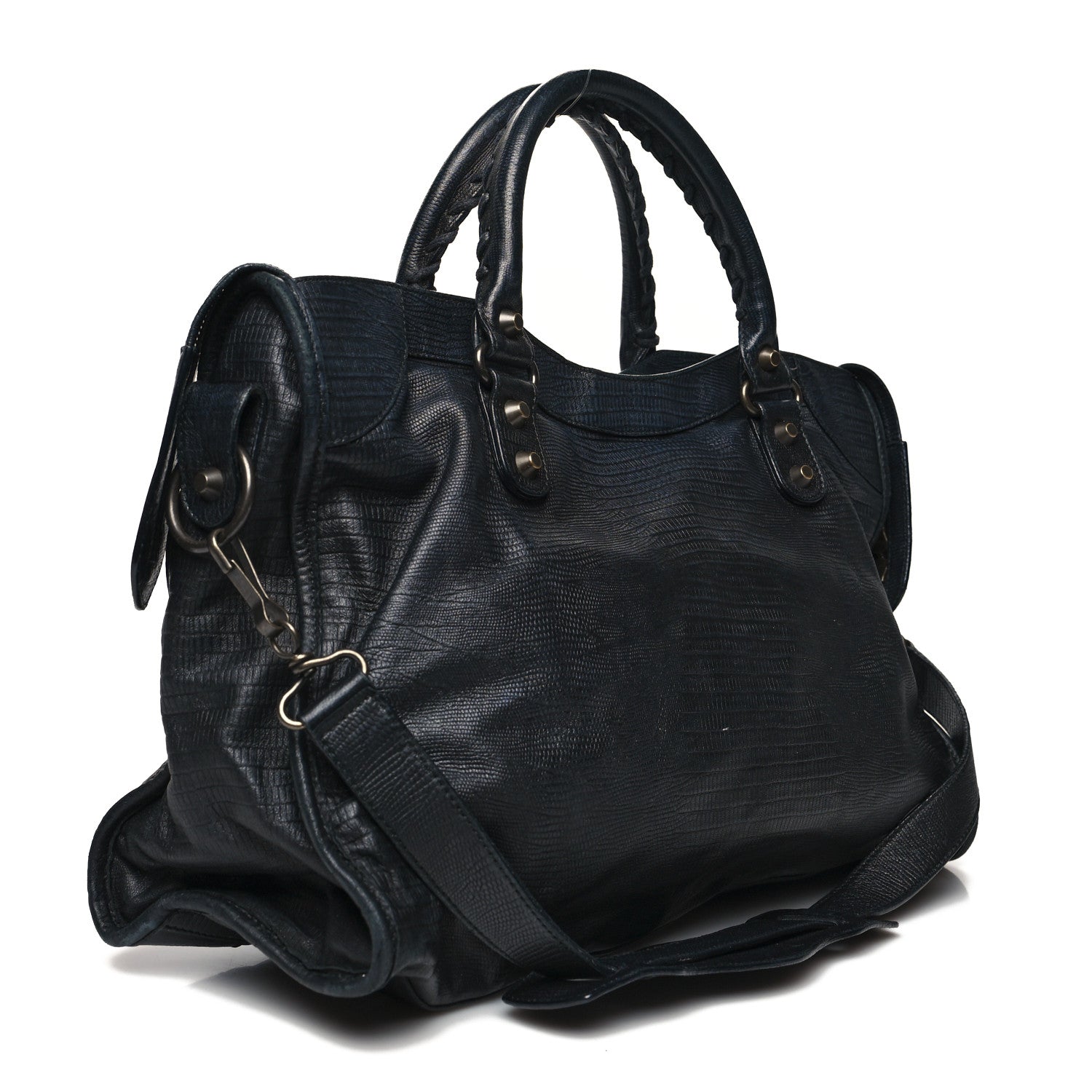 Balenciaga Calfskin Lizard Embossed Classic Hardware City Black 4 of 16