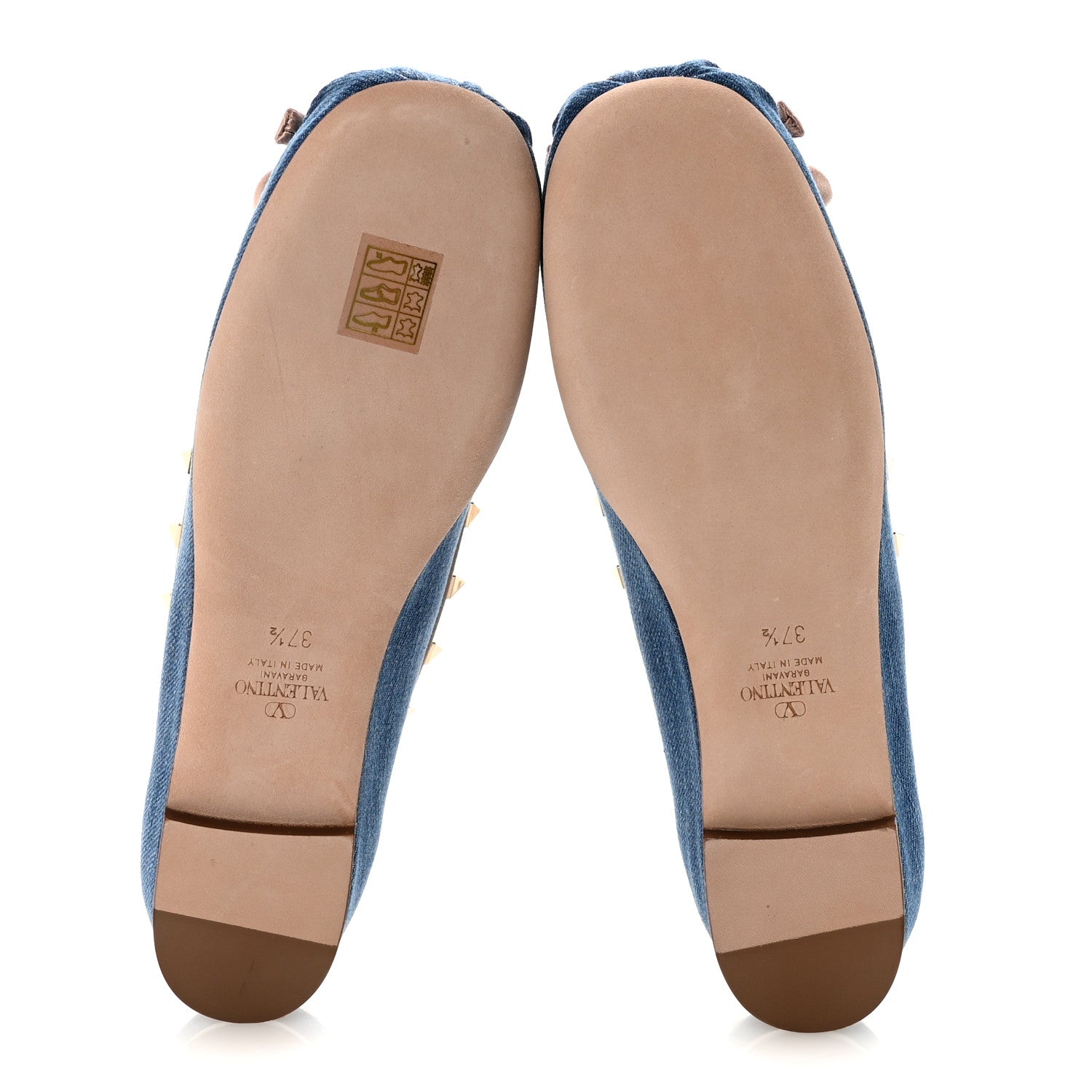 Valentino Garavani Denim Rockstud Bow Ankle Strap Ballerina Flats 37.5 Blue Rose Cannelle 6 of 10