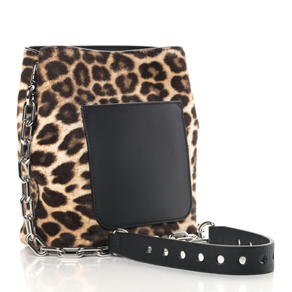 Alexander Wang Calf Hair Leopard Print Riot Bucket Bag Black Silver Hardware 3 of 10