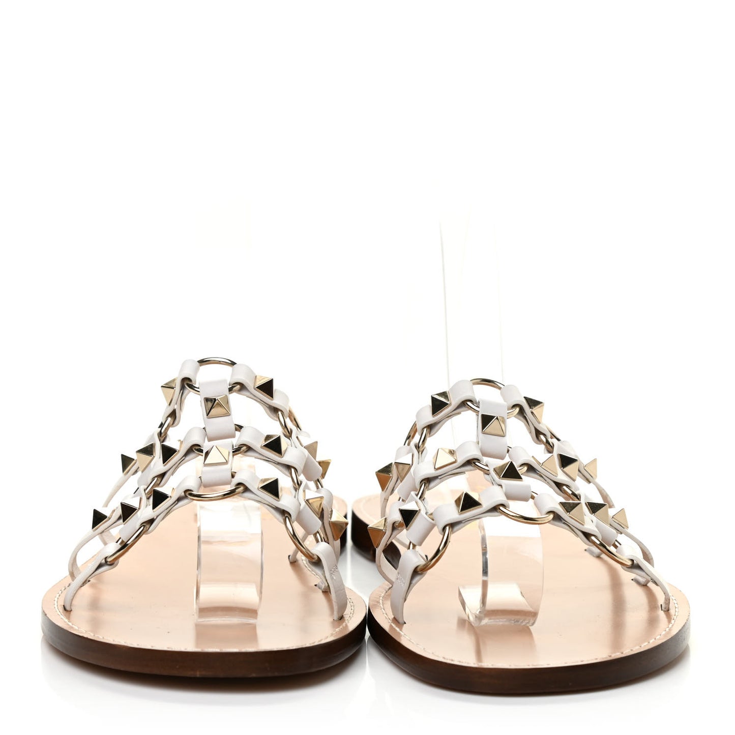 Calfskin Rockstud Linked Flat Slide Sandals 39.5 White