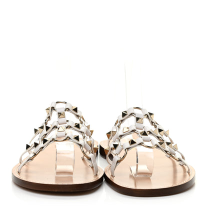 Valentino Garavani Calfskin Rockstud Linked Flat Slide Sandals 39.5 White 2 of 7