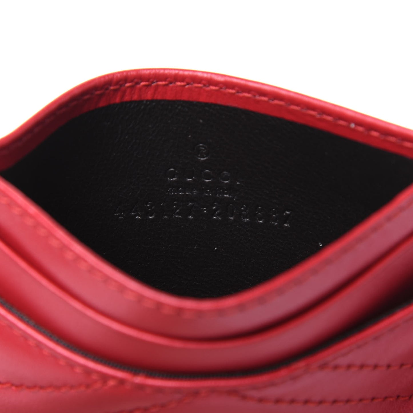 Calfskin Matelasse GG Marmont Card Holder Hibiscus Red