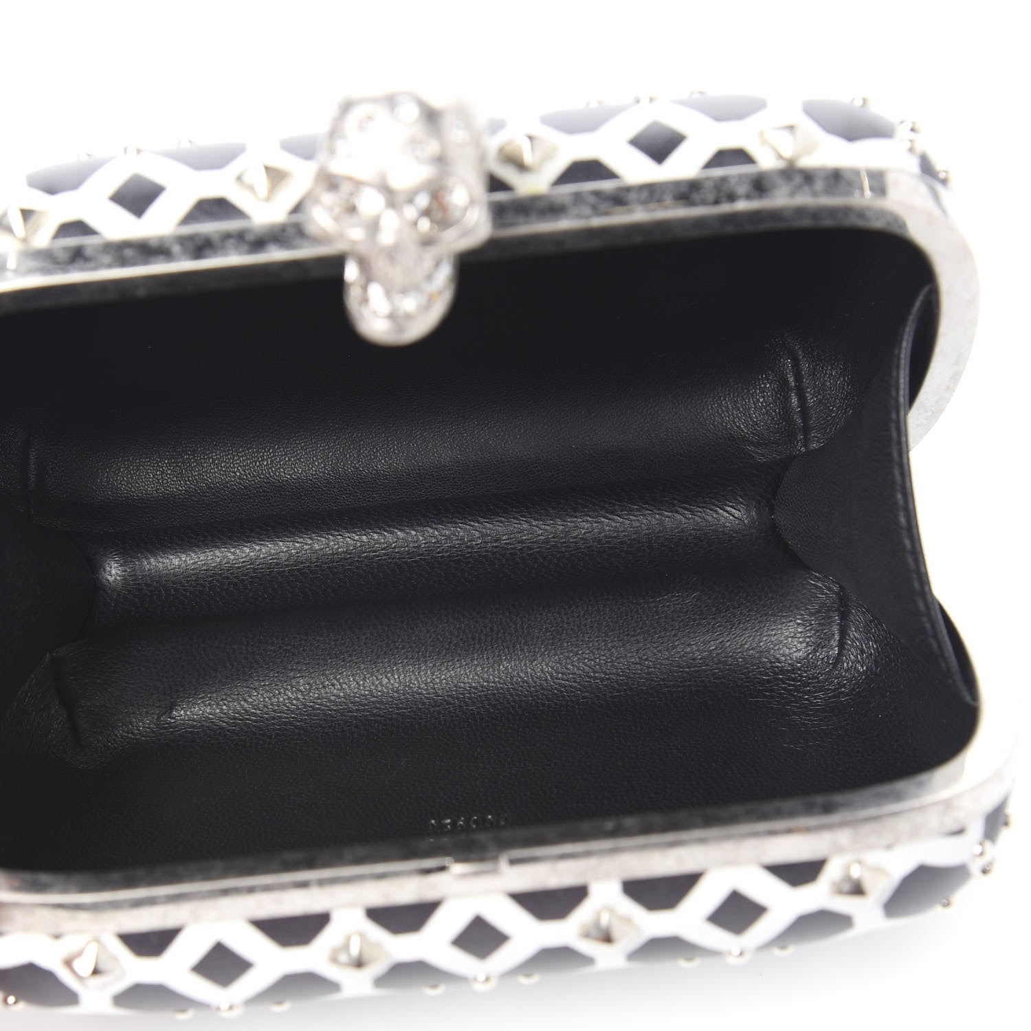 Alexander McQueen Lambskin Studded Skull Box Clutch Ivory Black 4 of 9