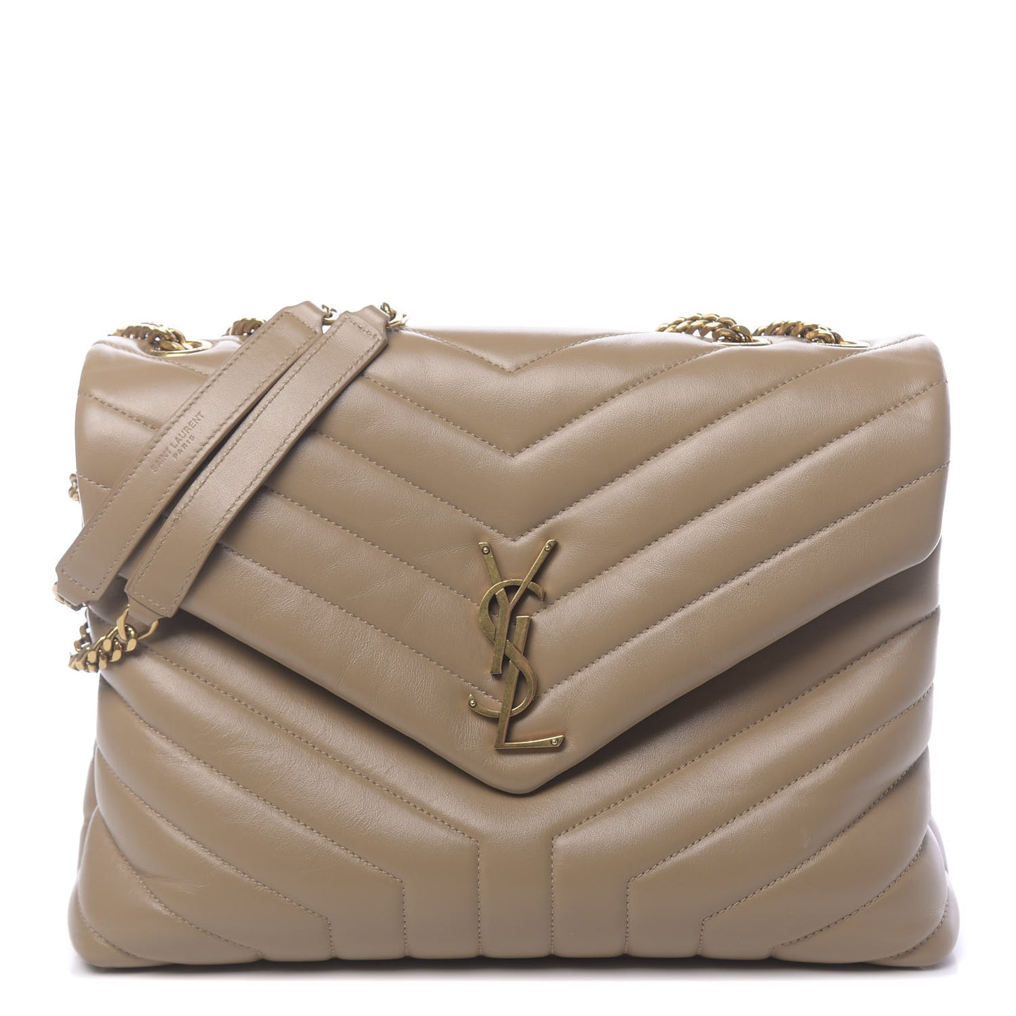 Calfskin Y Quilted Monogram Medium Loulou Chain Satchel Dark Beige