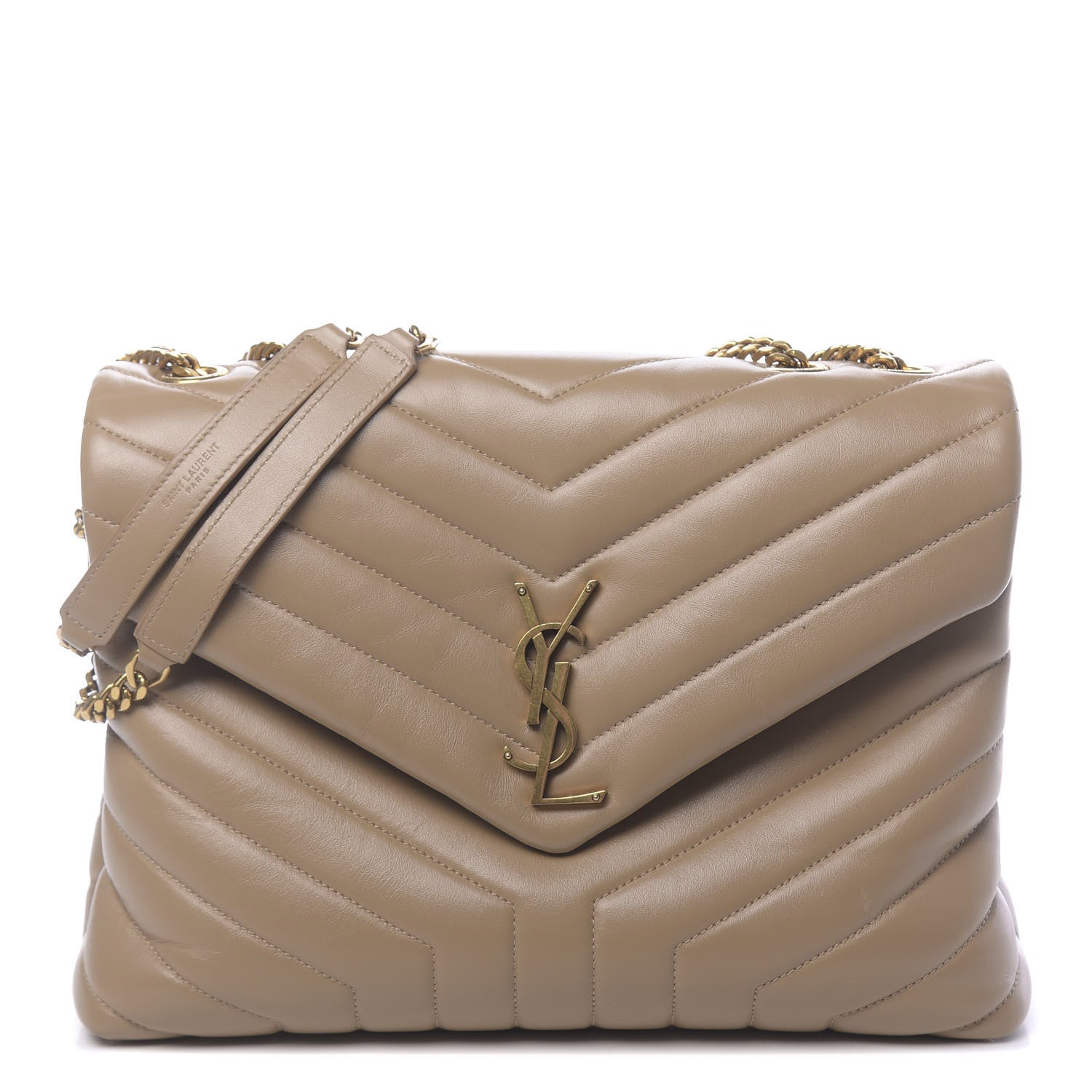 Saint Laurent Calfskin Y Quilted Monogram Medium Loulou Chain Satchel Dark Beige 1 of 10