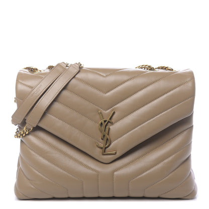 Saint Laurent Calfskin Y Quilted Monogram Medium Loulou Chain Satchel Dark Beige 1 of 10