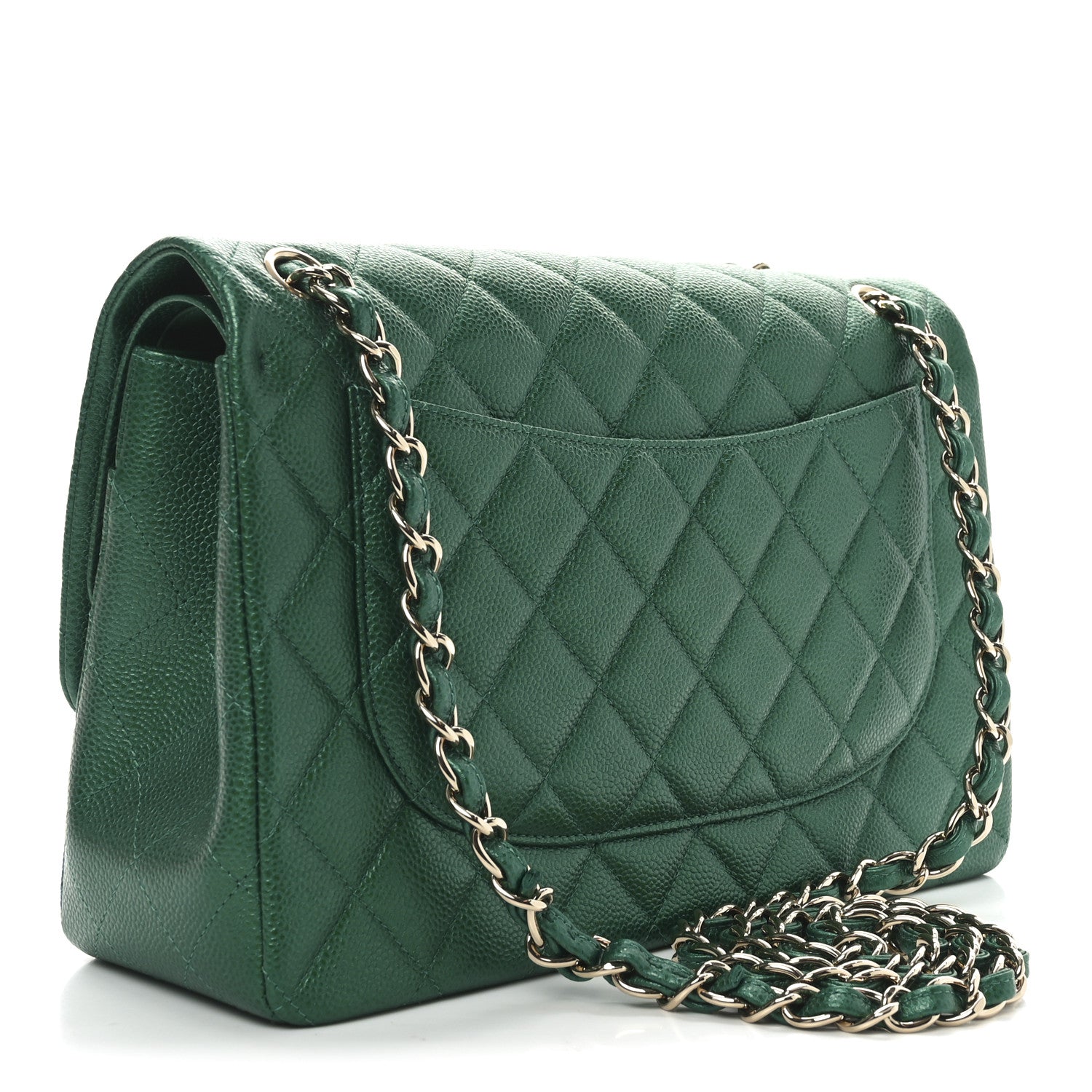 Chanel Metallic Caviar Quilted Jumbo Double Flap Green 3 of 11