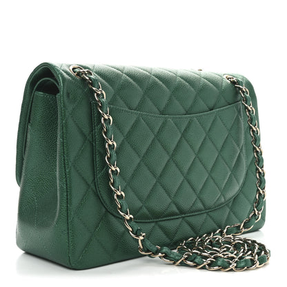 Chanel Metallic Caviar Quilted Jumbo Double Flap Green 3 of 11
