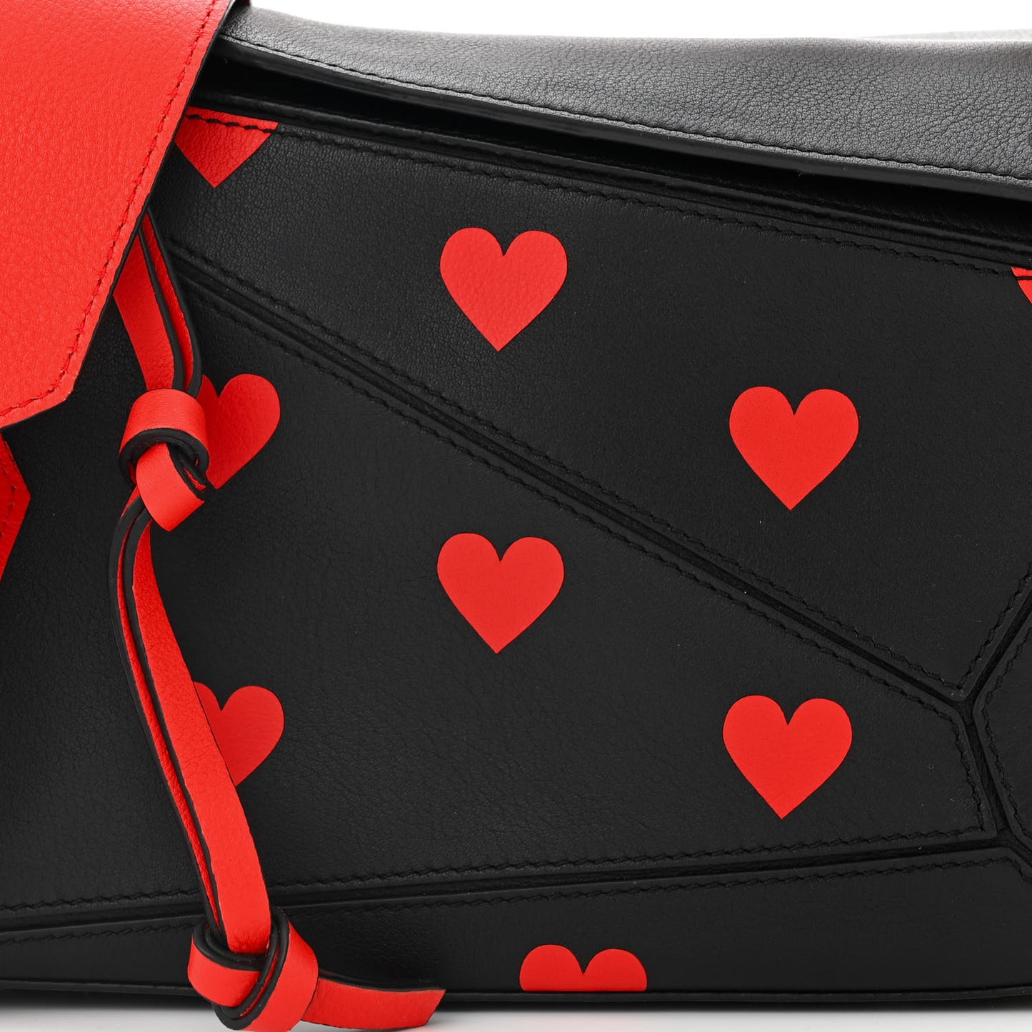 Calfskin Heart Print Small Puzzle Bag Black Red