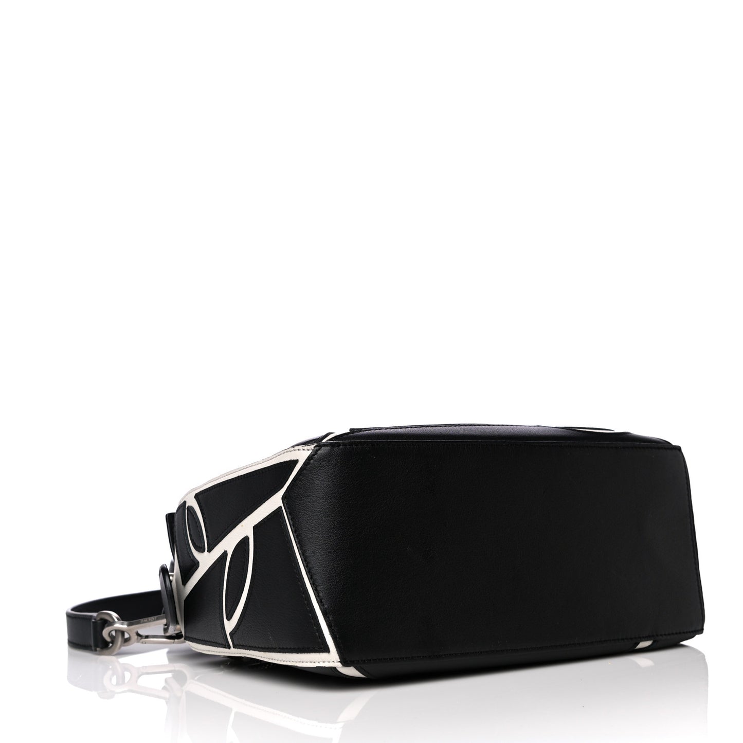 Calfskin Small Roses Puzzle Bag Black White