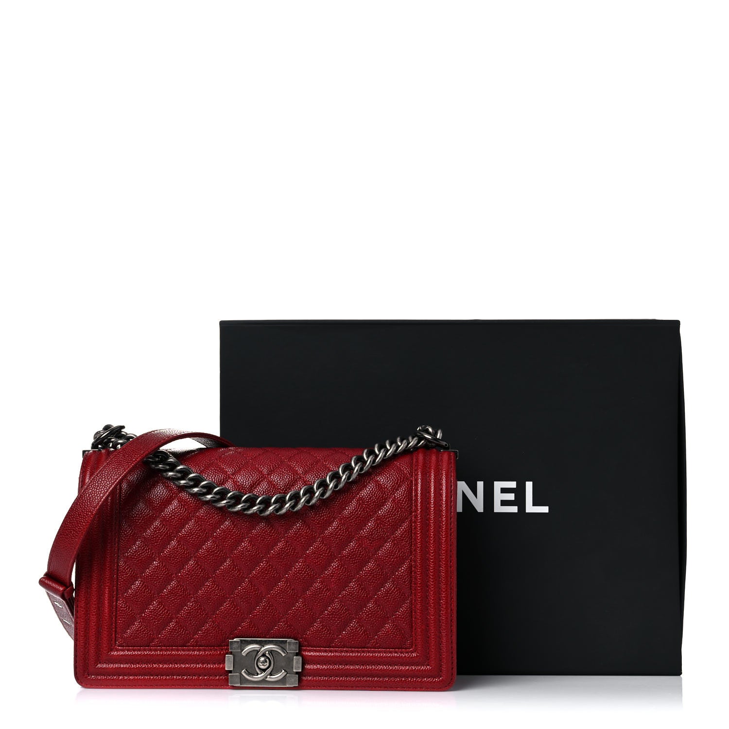 Chanel Caviar Quilted New Medium Boy Flap Dark Red 10 of 10