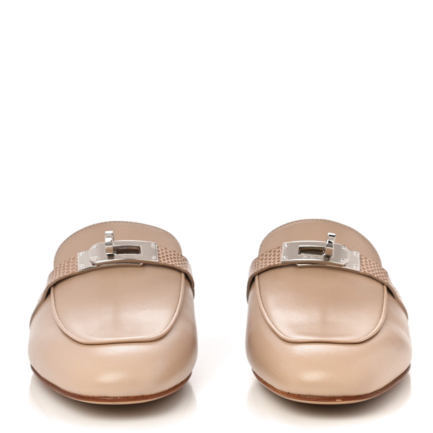 Hermes Shiny Lizard Calfskin Oz Mules 37 Beige Sarrazin 2 of 9
