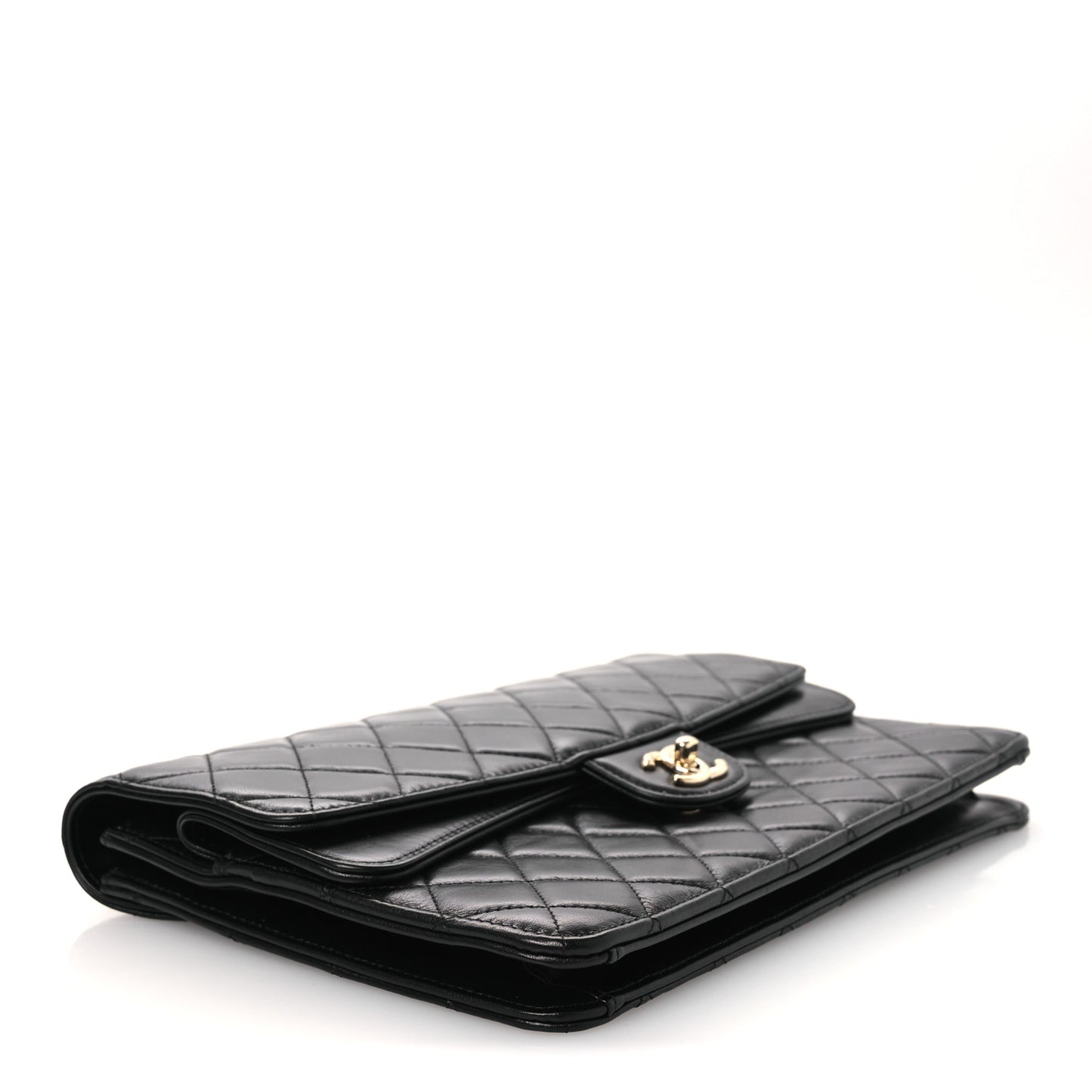 Lambskin Quilted Flap Clutch Black