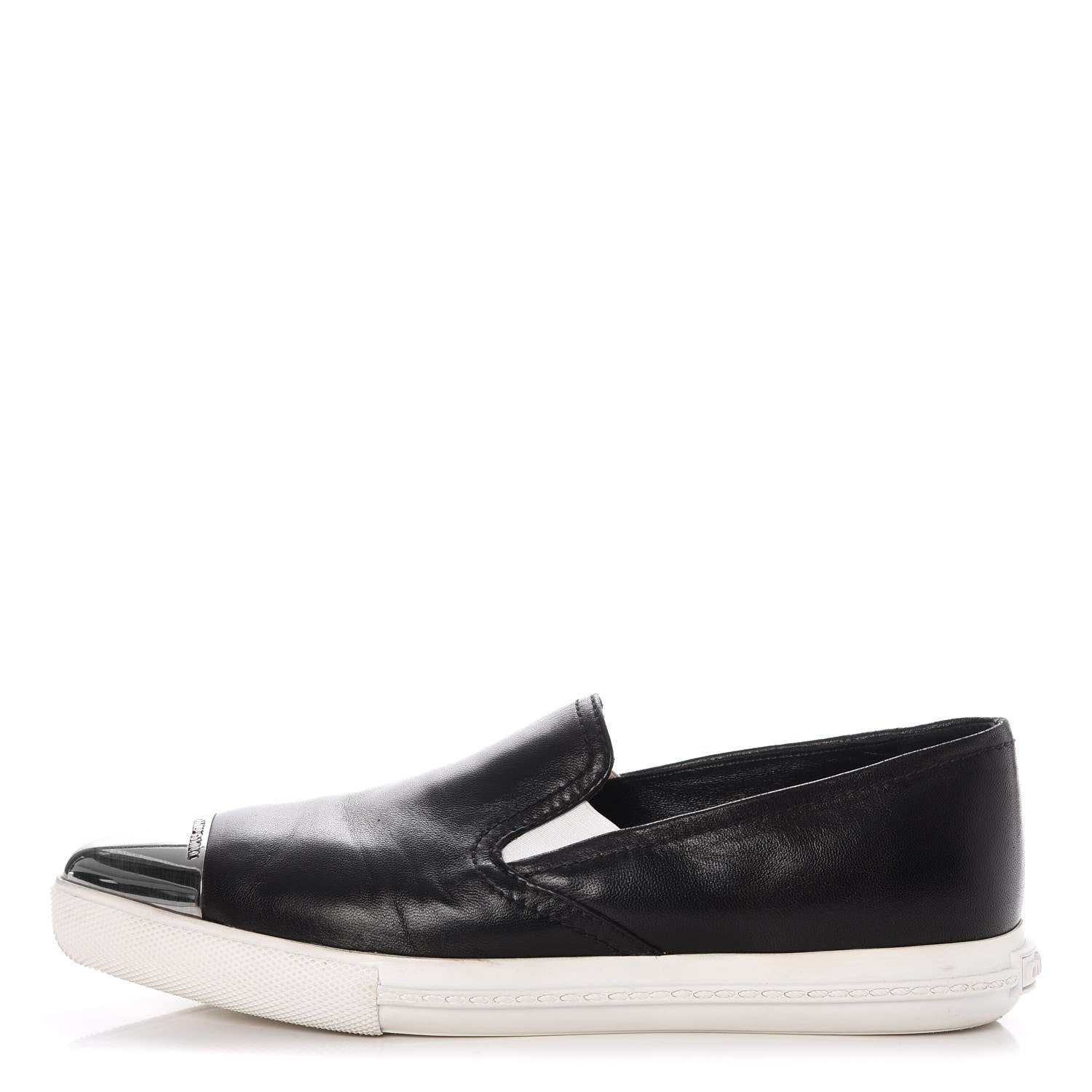 Miu Miu Nappa Metal Cap Toe Slip On Sneakers 36 Black Silver 1 of 14