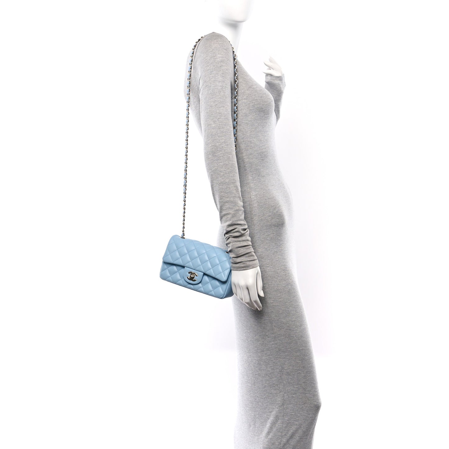 Lambskin Quilted Mini Rectangular Flap Light Blue
