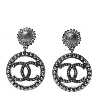 Chanel Ruthenium Beaded CC Drop Earrings Dark Grey 1 of 4