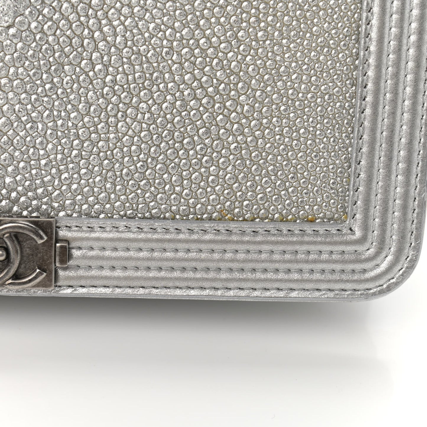 Metallic Galuchat Stingray Lambskin Boy Wallet On Chain WOC Silver