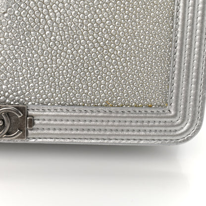 Chanel Metallic Galuchat Stingray Lambskin Boy Wallet On Chain WOC Silver 14 of 14