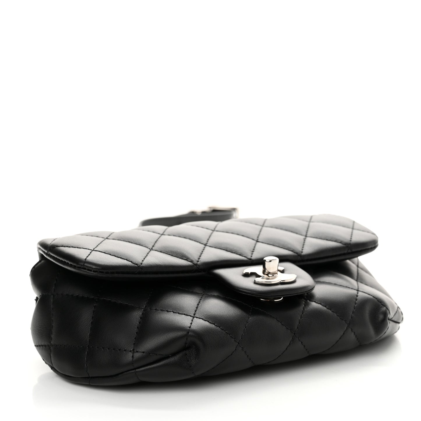 Calfskin Quilted CC Uniform Flap Belt Bag Black