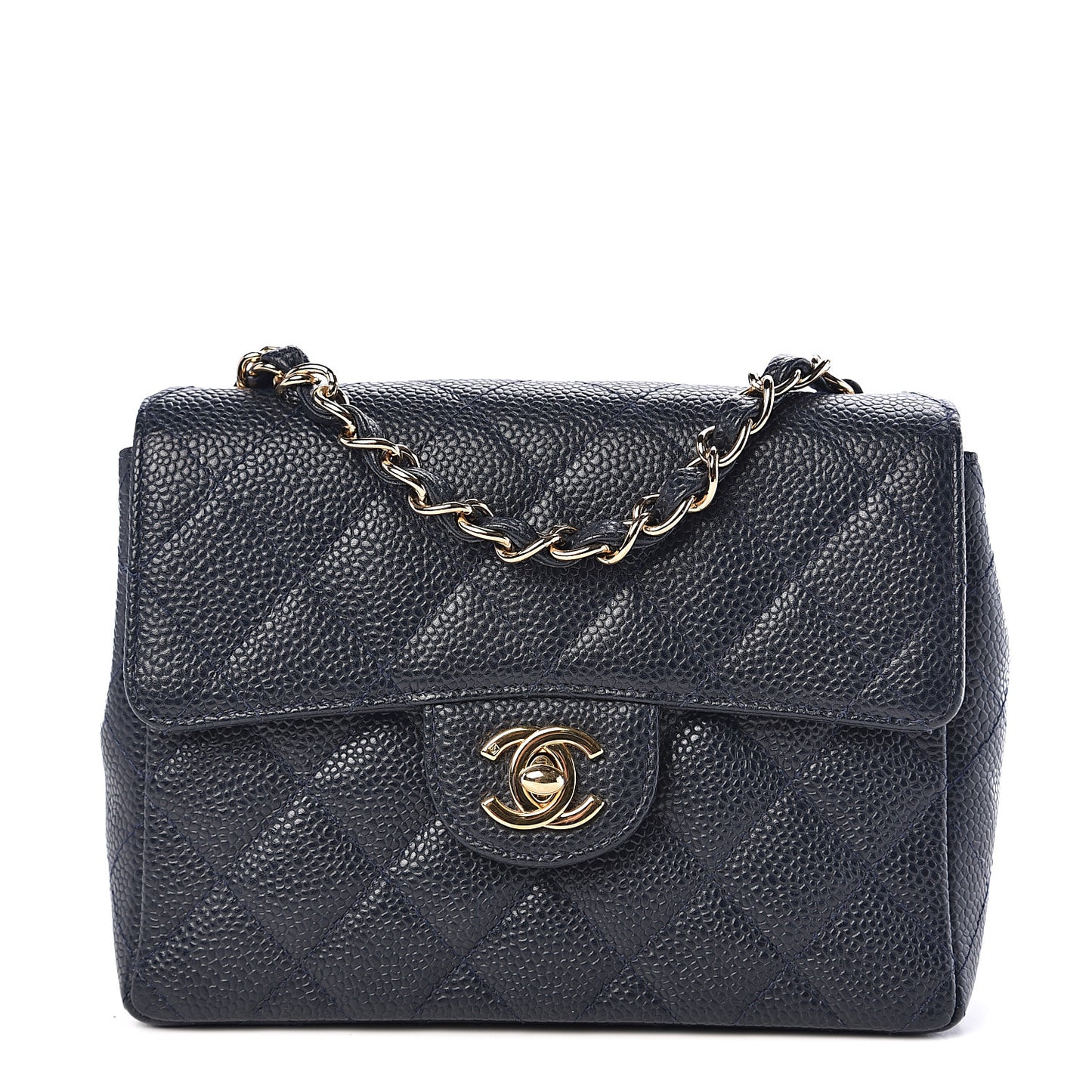 Caviar Quilted Mini Square Flap Navy