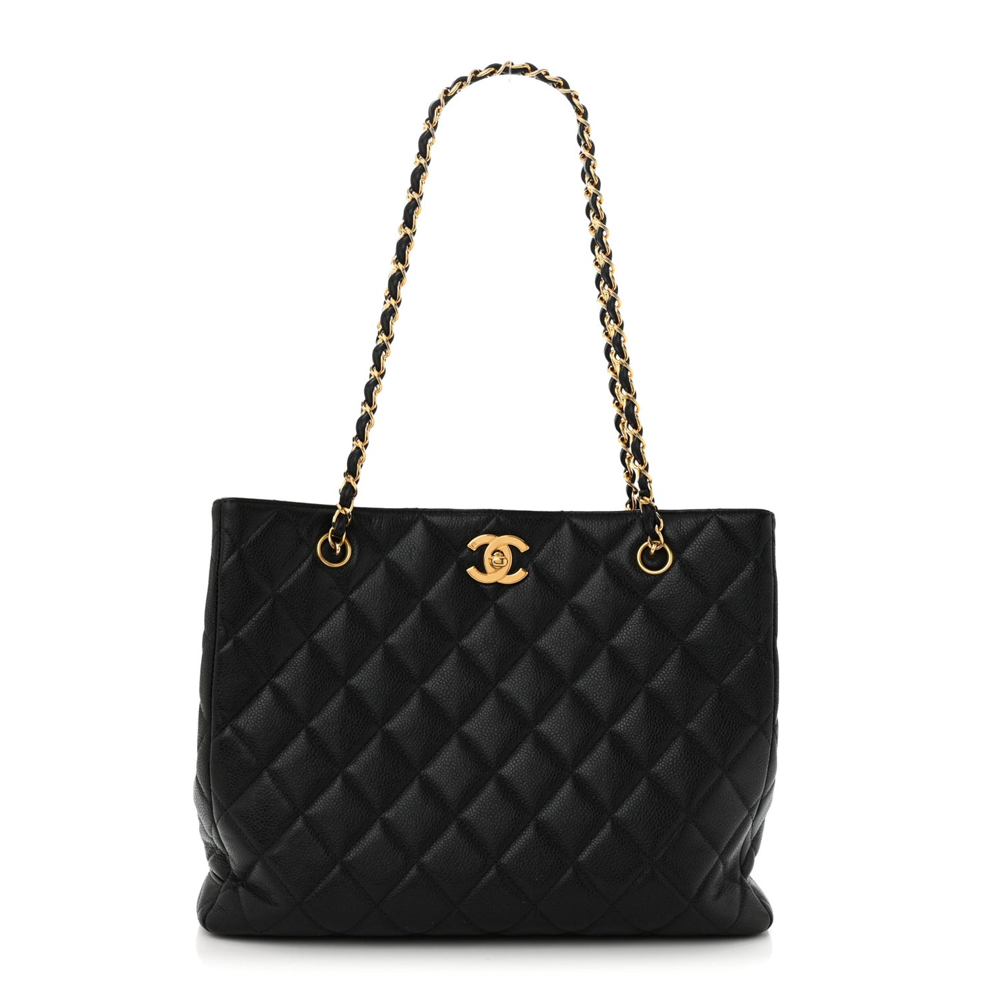 Caviar Quilted Shopping Tote Black